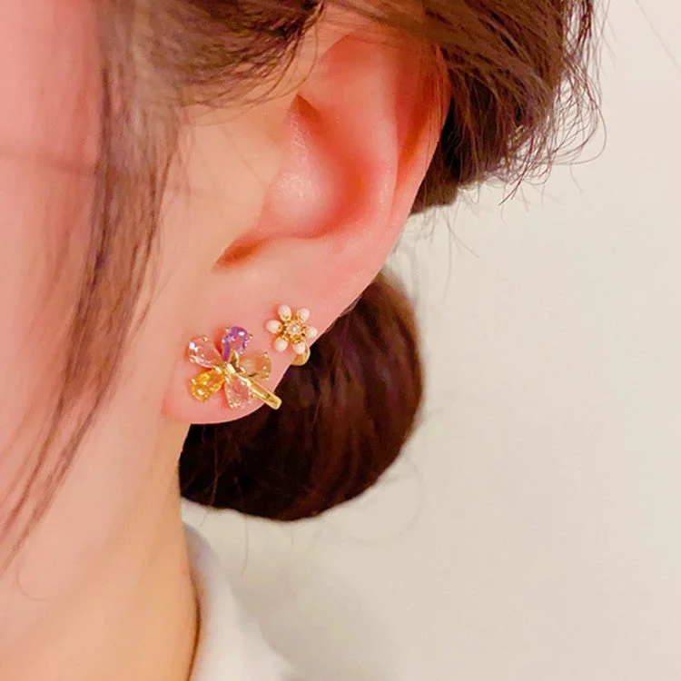 Stud Earrings with Wave Designs -14K Gold-plated Colorful Flower Stud Earrings