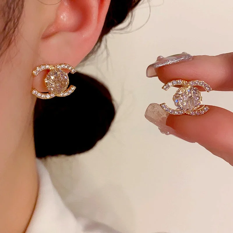 Stud Earrings for Party Look -14k Gold-Plated Elegant Zircon Stud Earrings