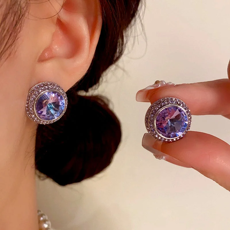 Geometric Stud Earrings for Trend -14K Gold-Plated Purple Zircon Stud Earrings