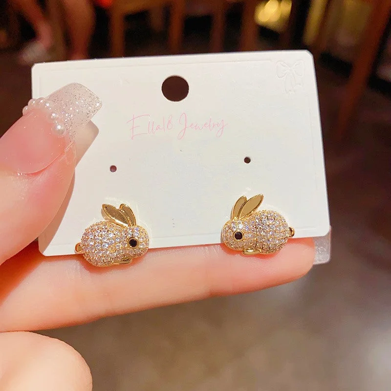 Heart Shaped Stud Earrings for Love -14K Gold-plated Rabbit Stud Earrings