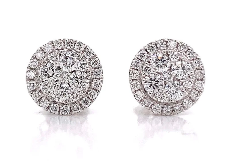 Detachable Stud Earrings with Charms -18ct White Gold 0.77ct Diamond Illusion Halo Stud Earrings