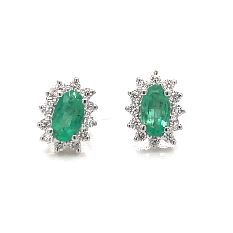 Stud Earrings for Casual Outfit -9ct White Gold Earth Grown Princess Di Style Emerald & Diamond Stud Earrings