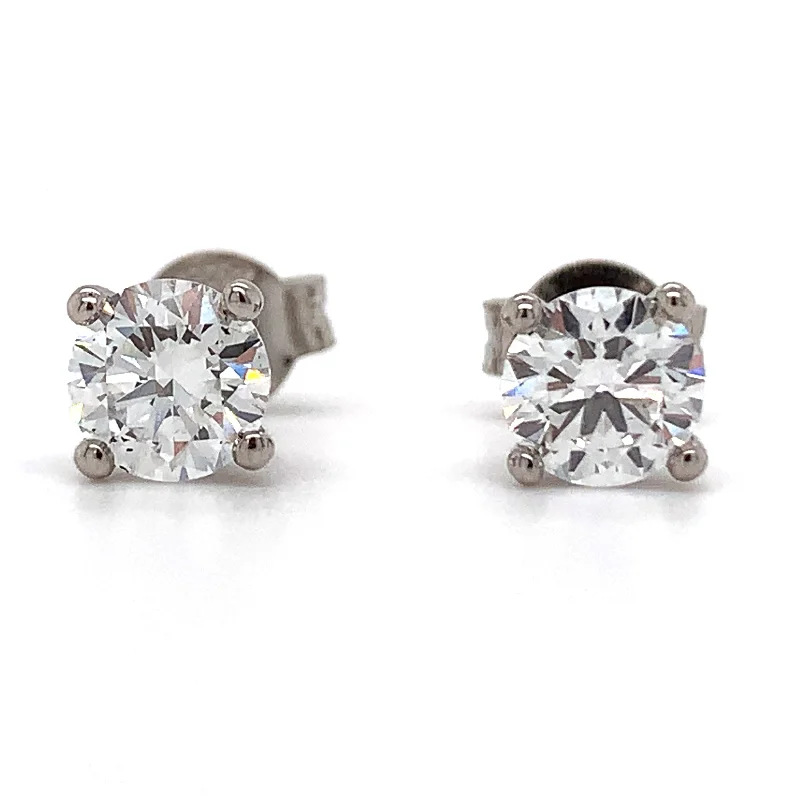 Screw Back Stud Earrings for Security -18ct White Gold 1.19ct Total Laboratory Grown Round Diamond Stud Earrings