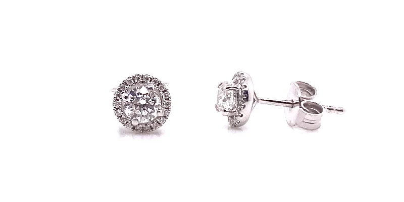 Heavy Duty Stud Earrings for Durability -18ct White Gold 0.60ct Earth Grown Diamond Halo Stud Earrings