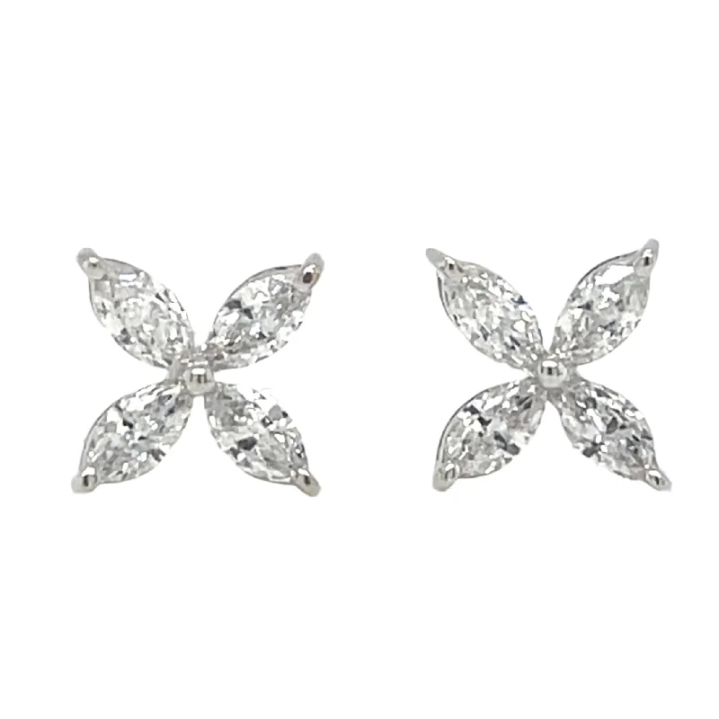 Triple Stud Earrings for Layered -18ct White Gold Laboratory Grown 0.33ct Marquise Diamond Flower Stud Earrings