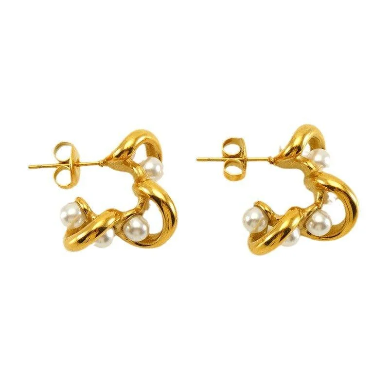 Stud Earrings for Beach Outfit -18K Gold-Plated Pearl Stud Earrings – Trendy Vintage Earrings