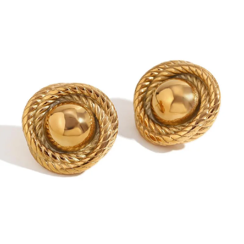 Stud Earrings with Rhinestones -18K Gold Round Textured Stud Earrings – Statement Jewellery for Women