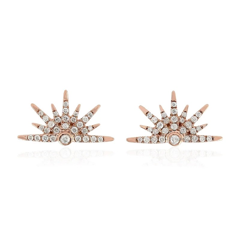 Stud Earrings for Party Look -18k Rose Gold Sun Burst Designnn Stud Earrings For Women