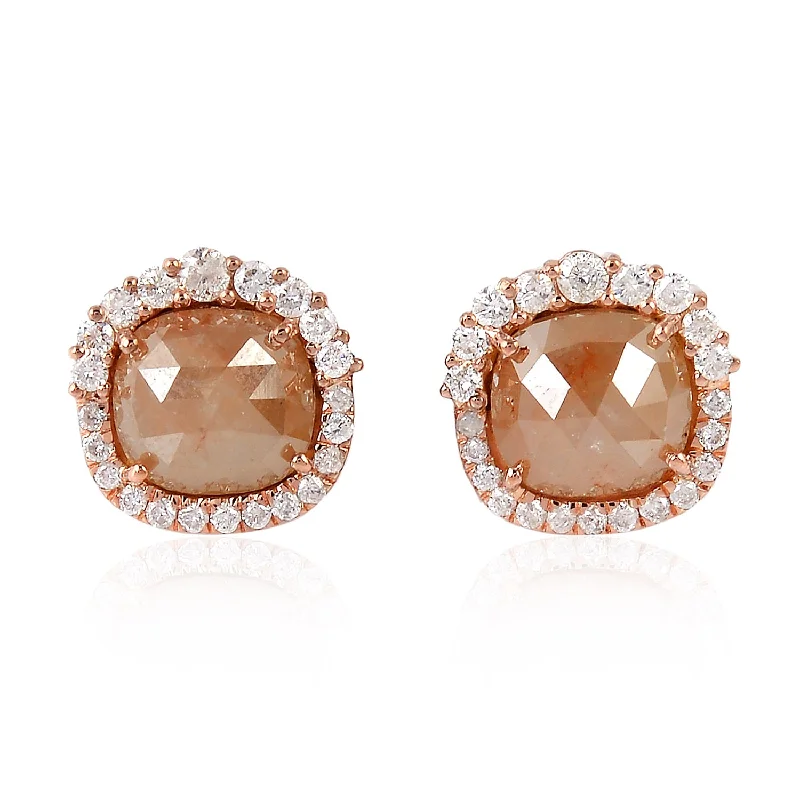 Stud Earrings with Matte Finish -18K Solid Rose Gold Pave Ice Diamond Stud Earrings For Gifts