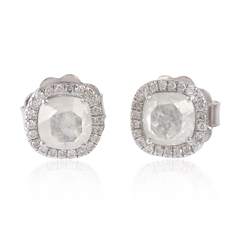 Stud Earrings for Engagement Party -18K Solid White Gold Genuine Ice Diamond Art Deco Stud Earrings Jewelry For Gifts