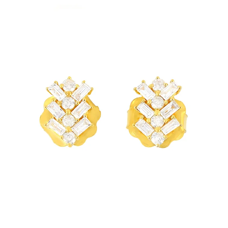 Stud Earrings with Star Motifs -18k Yellow Gold Baguette Diamond Designer Stud Earrings Jewelry