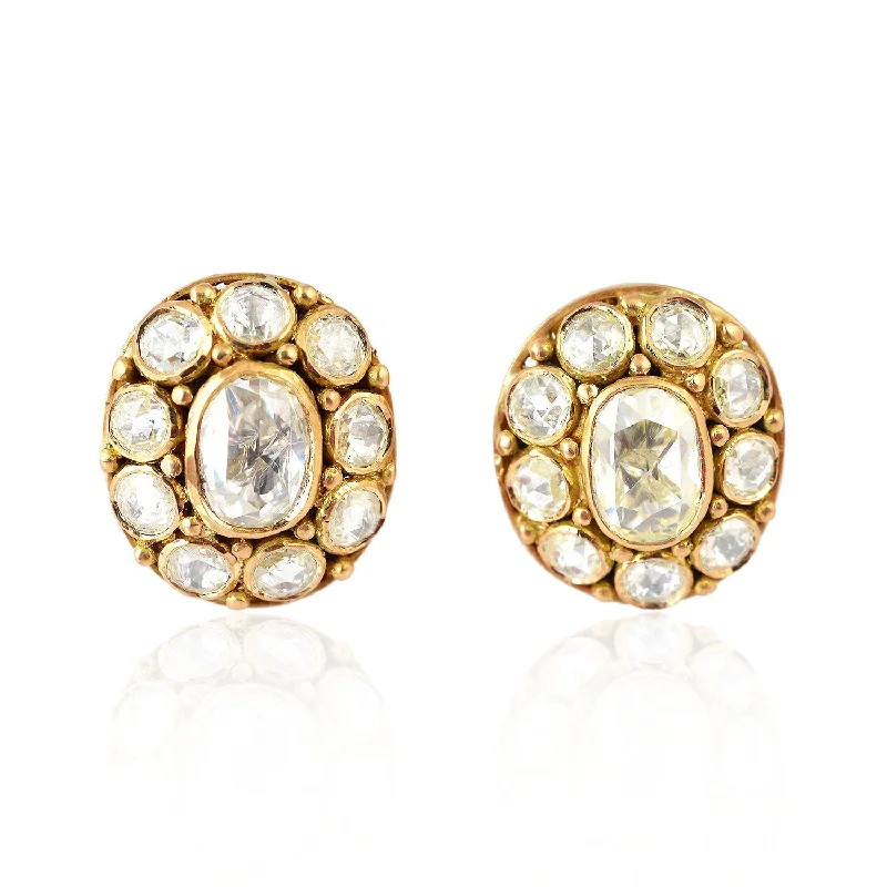 Stud Earrings with Polished Shine -18K Yellow Gold Bezel Set Natural Rose Cut Diamond Flower Stud Earrings For Her