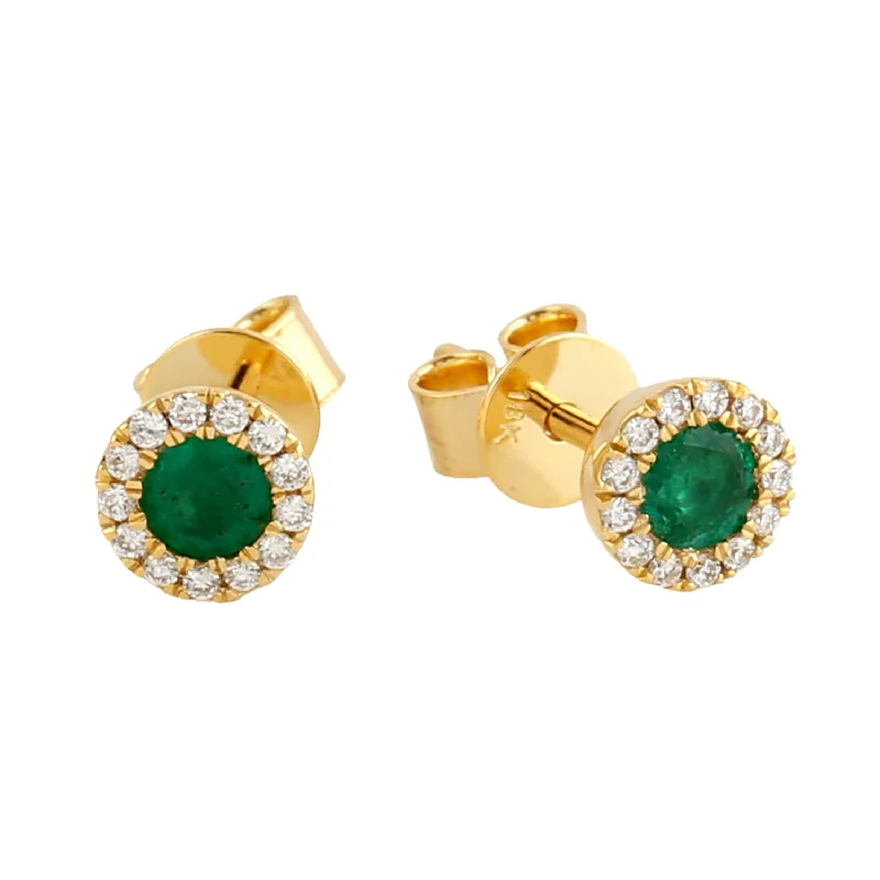 Stud Earrings with Knot Designs -18k Yellow Gold Natural Gemstone Emerald Diamond Stud Earrings For Gift