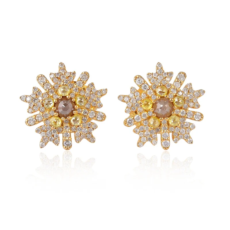 Stud Earrings with Enamel -18K Yellow Gold Natural Ice Diamond Snow flex Stud Earrings April Birthstone For Her