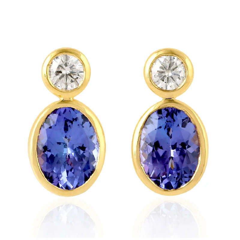 Crystal Stud Earrings for Sparkle -18kt Yellow Gold Tanzanite Natural Diamond Stud Earrings Women Gift Jewelry