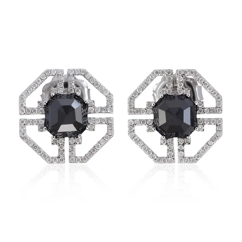 Stud Earrings with Animal Motifs -Pave Diamond Octagon Shape Stud Earrings 18kt Solid White Gold Jewelry Gift