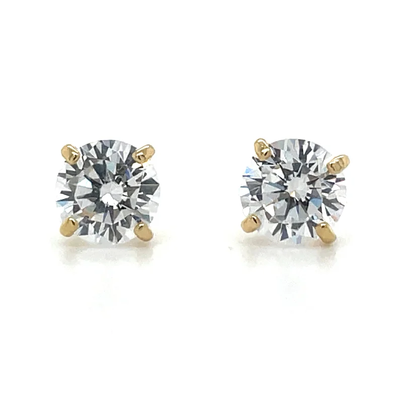 Triple Stud Earrings for Layered -9ct Yellow Gold Four Claw Cz Stud Earrings