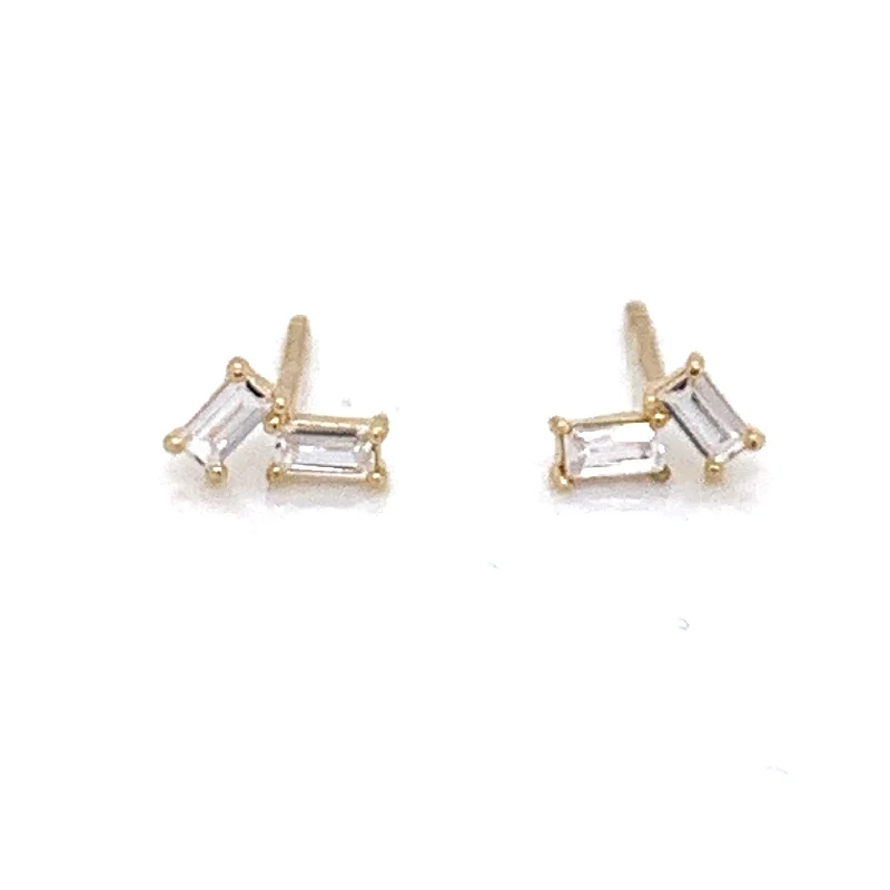 Stud Earrings with Enamel -9ct Gold Angular Baguette Stud Earrings