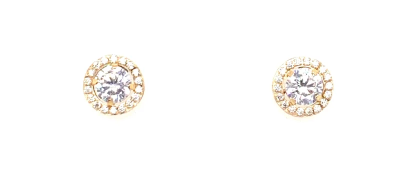 Large Stud Earrings for Statement -9ct Yellow Gold Cz Halo Stud Earrings