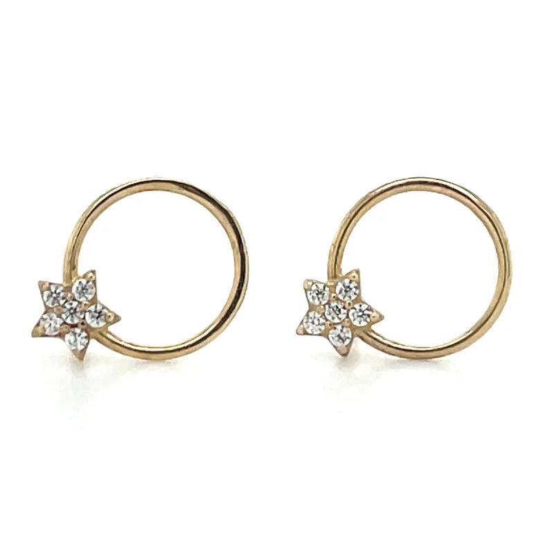 Stud Earrings with Matte Finish -9ct Gold Open Circle Star Stud Earrings