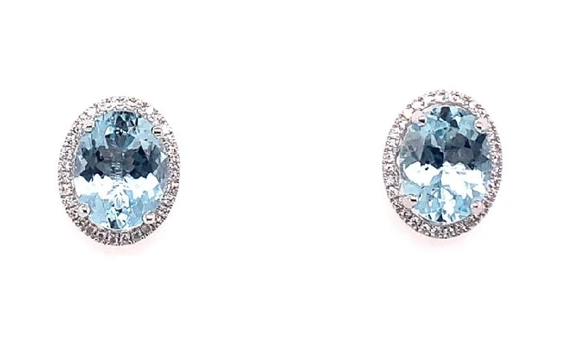 Stud Earrings for Prom Night -9ct White Gold 3.07ct Earth Grown Aquamarine And 0.17ct Diamond Stud Earrings