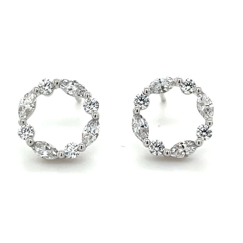 Stud Earrings for Fitness Activities -9ct White Gold Round And Marquise Cz Open Circle Stud Earrings