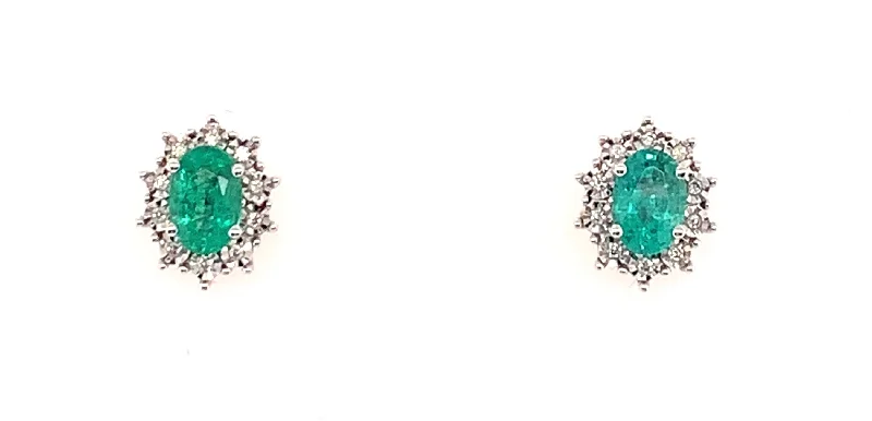 Stud Earrings for Beach Outfit -9ct White Gold Emerald And Diamond Cluster Stud Earrings