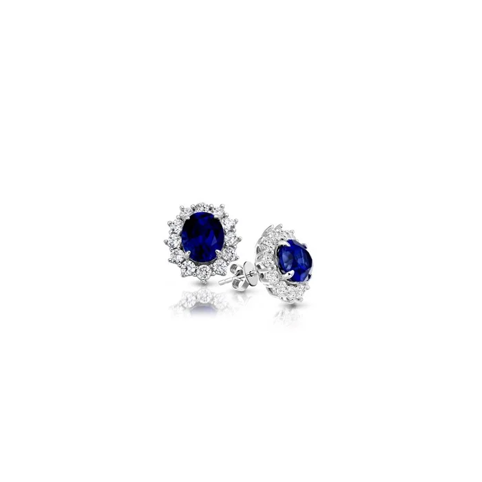 Stud Earrings for Concert Look -9ct White Gold Lady Di Sapphire And Cz Cluster Stud Earrings