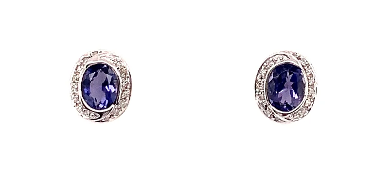 Stud Earrings for Shopping Trip -9ct White Gold Oval Amethyst And Diamond Stud Earrings