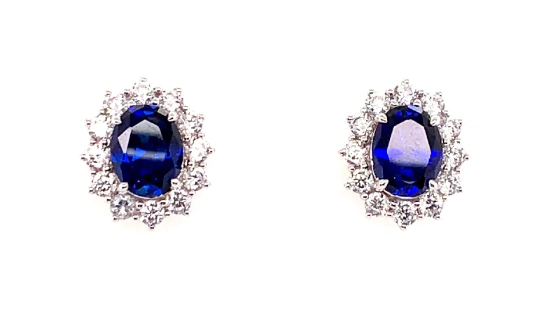 Stud Earrings for Yoga Session -9ct White Gold Princess Di Sapphire And Cz Stud Earrings