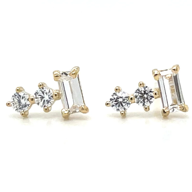 Stud Earrings with Star Motifs -9ct Yellow Gold Baguette And Two Stone Cz Stud Earrings