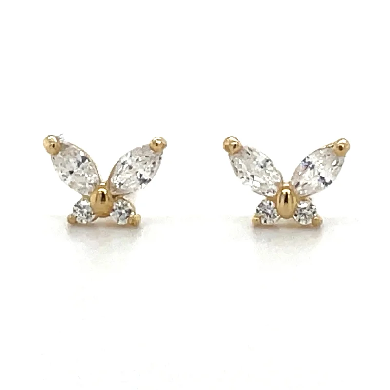 Stud Earrings with Infinity Symbols -9ct Yellow Gold Butterly Cz Stud Earrings