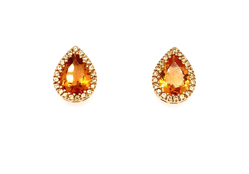 Stud Earrings with Crown Designs -9ct Yellow Gold Citrine & Diamond Pear Stud Earrings