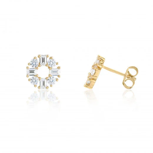 Pearl Stud Earrings for Elegance -9ct Yellow Gold CZ Circle Stud Earrings