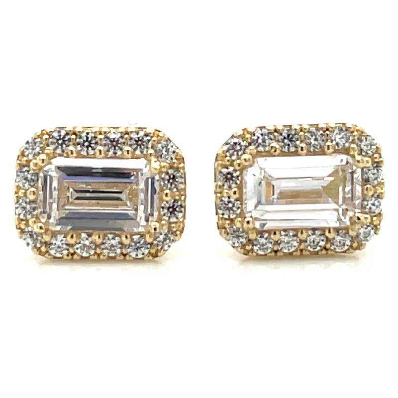 Gemstone Stud Earrings for Color -9ct Yellow Gold Cz Cluster Emerald Cut Stud Earrings