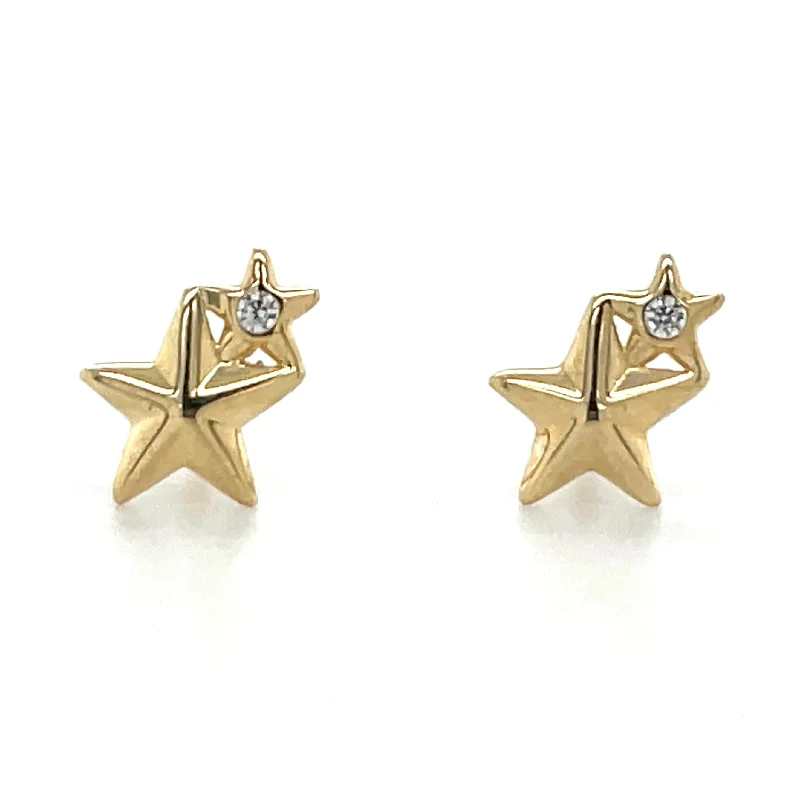 Bohemian Stud Earrings with Tassels -9ct Yellow Gold Double Star Stud Earrings