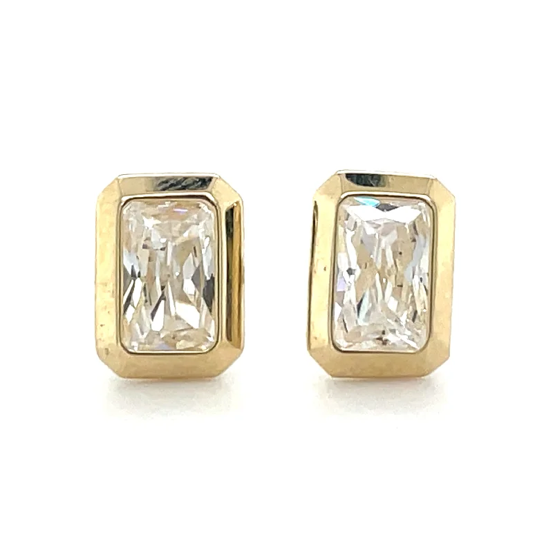 Stud Earrings with Animal Motifs -9ct Yellow Gold Bezel Set Cz Stud Earrings