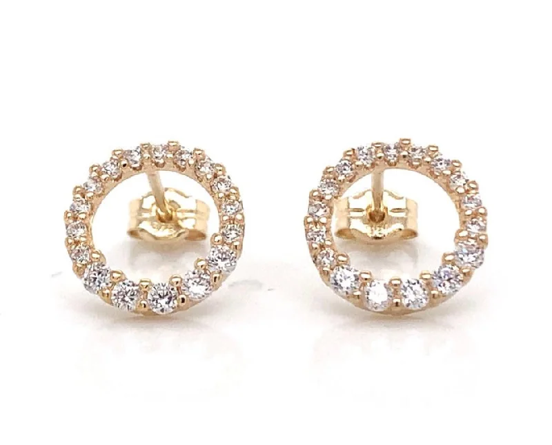 Stud Earrings with Crystals -9ct Yellow Gold Graduated Cz 10.5mm Circle Stud Earrings