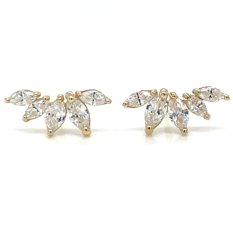 Stud Earrings with Textured Surface -9ct Yellow Gold Marquise Fan Cz Stud Earrings