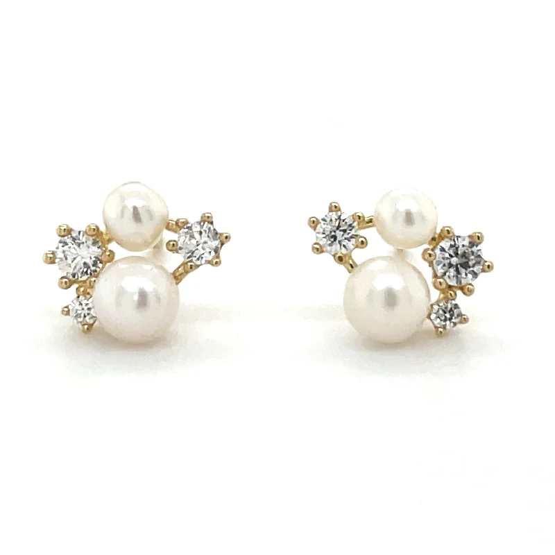 Stud Earrings for Graduation Day -9ct Yellow Gold Multi Cz & Pearl Stud Earrings