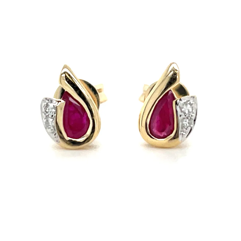 Stud Earrings for Shopping Trip -9ct Yellow Gold Ruby And Diamond Stud Earrings