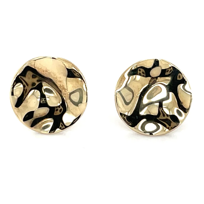 Stud Earrings with Chevron Designs -9ct Yellow Gold Textured Disc Stud Earrings