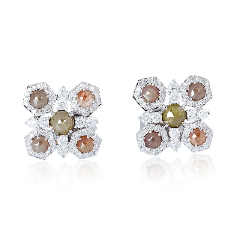 Geometric Stud Earrings for Trend -A Pair Of Hexagon Cut Ice Diamond Classic Stud Earrings In White Gold For Her