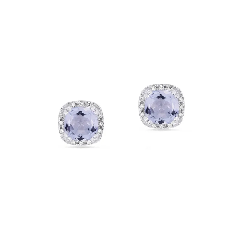 Stud Earrings with Infinity Symbols -Aquamarine & Diamond Cushion Stud Earrings