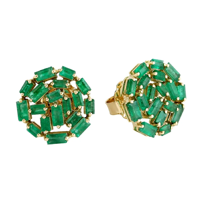 Triangular Stud Earrings for Edge -Baguette Emerald Cluster Stud Earrings In 18k Yellow Gold Gift