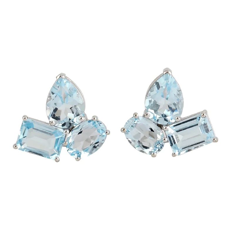 Stud Earrings with Hammered Finish -Blue Topaz Beautiful Stud Earrings in 18k White Gold