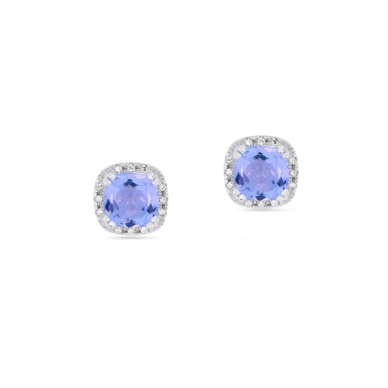 Stud Earrings with Animal Motifs -Blue Topaz & Diamond Cushion Stud Earrings