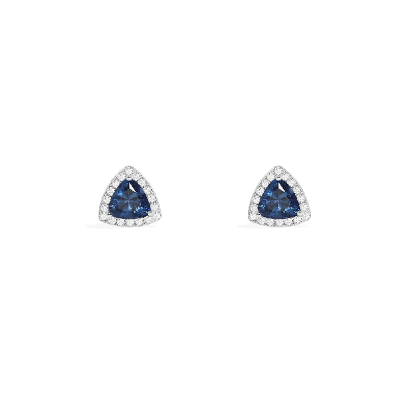 Clip On Stud Earrings for Non Pierced -Blue Triangle Pavé Stud Earrings