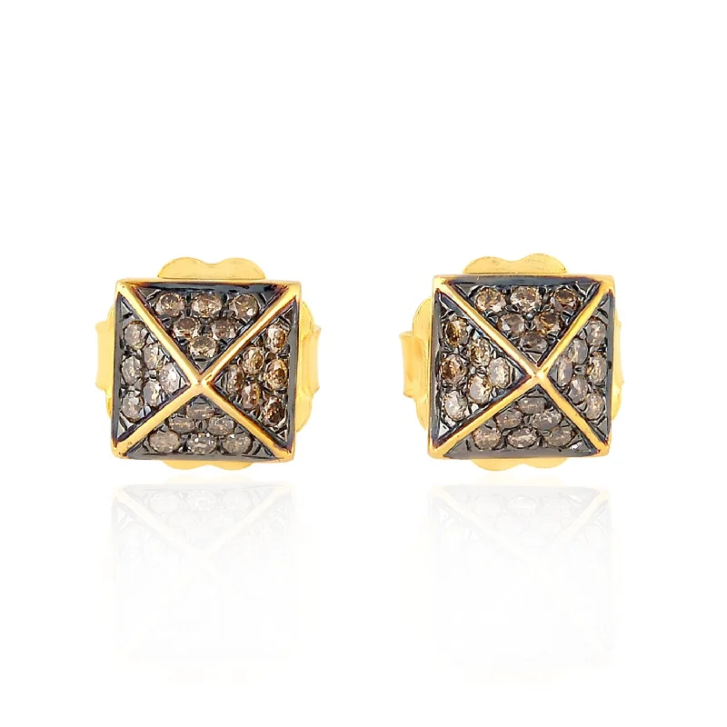 Vintage Stud Earrings with Patina -Champion Diamond Spike DesignStud Earrings In 18k Gold