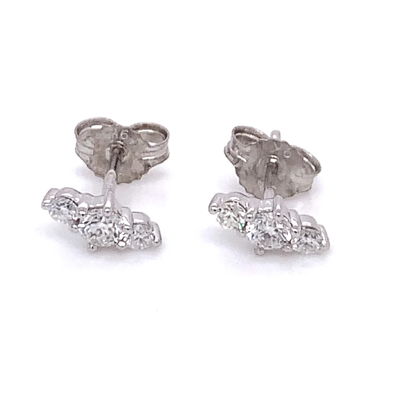 Vintage Stud Earrings with Patina -.9ct White Gold 0.40ct Earth Grown Diamond 3 Stone Stud Earrings